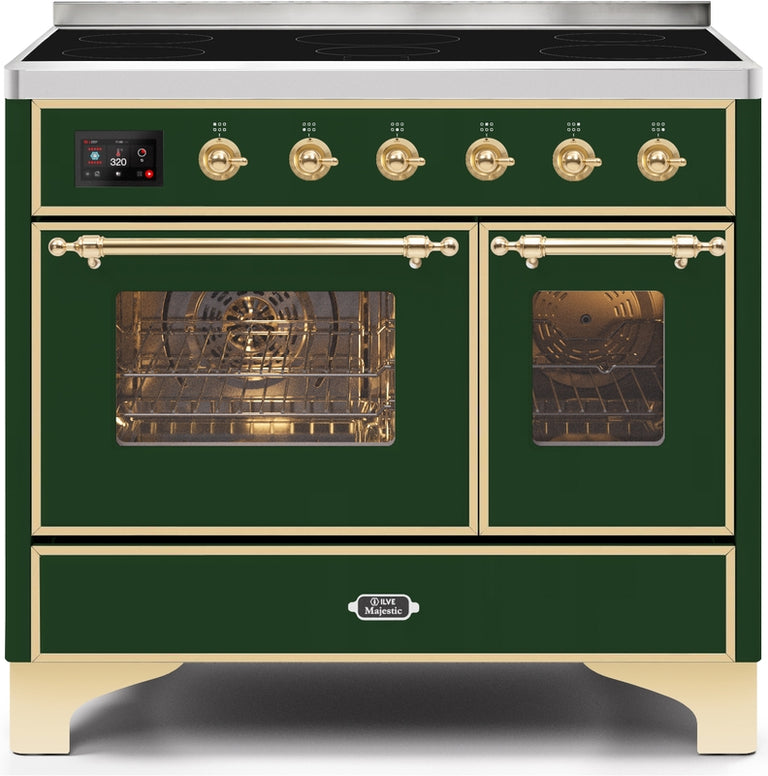 ILVE Majestic II 40" Induction Range with Element Stove and Electric Oven in Emerald Green with Brass Trim, UMDI10NS3EGG