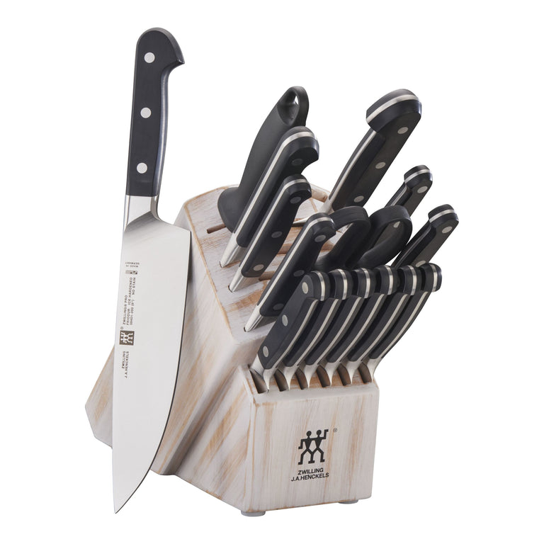 ZWILLING 16pc Knife Set in White Rustic Rubberwood Block, Pro Series