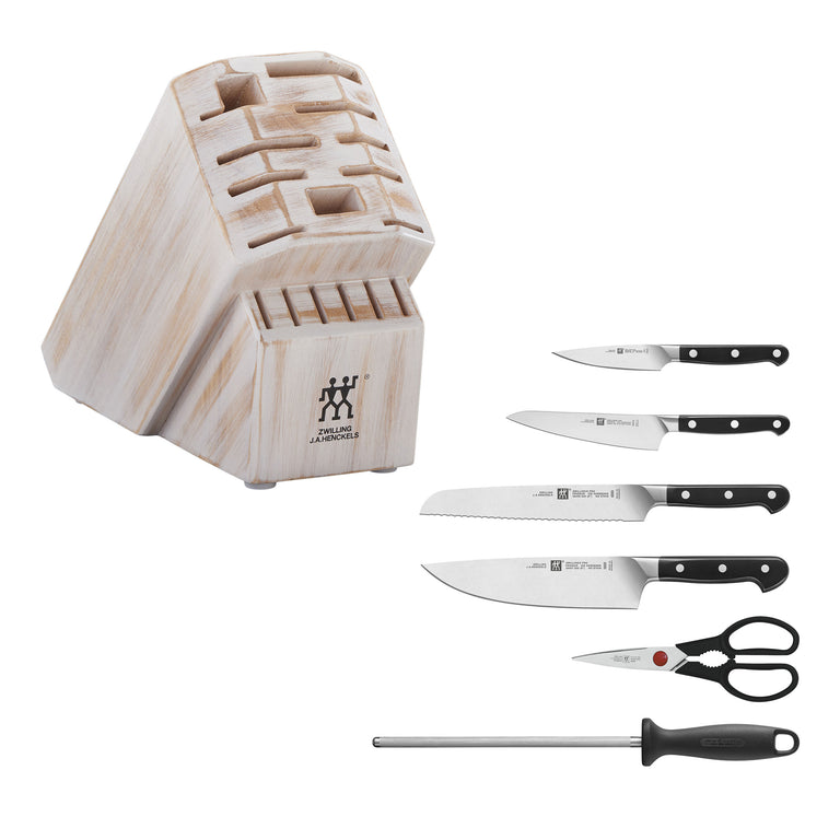 ZWILLING 7pc Knife Set in White Rustic Rubberwood Block, Pro Series