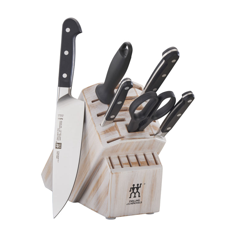 ZWILLING 7pc Knife Set in White Rustic Rubberwood Block, Pro Series