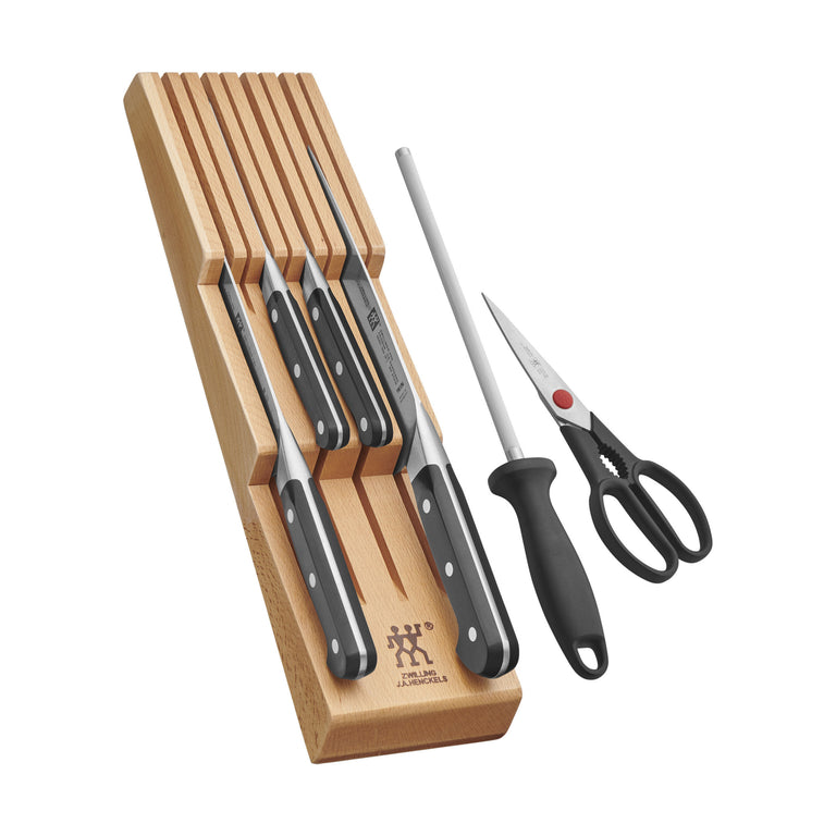 ZWILLING 7pc Knife Set in Beechwood In-Drawer Knife Tray, Pro Series