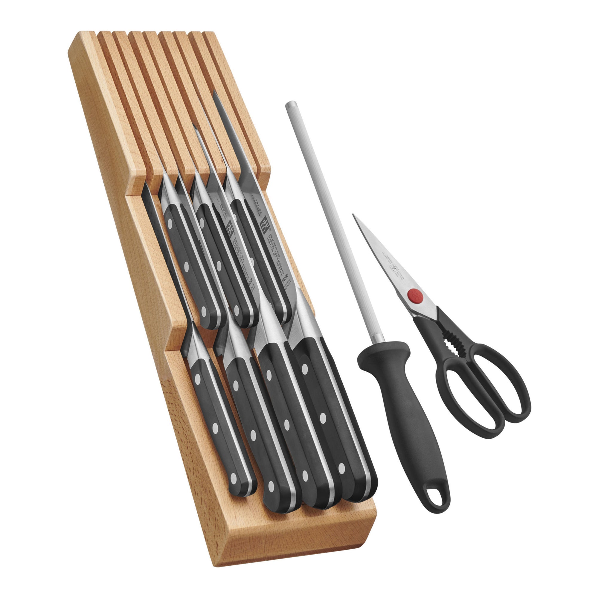 ZWILLING 10pc Knife Set in Beechwood In-Drawer Knife Tray, Pro Series