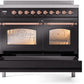 ILVE Nostalgie II 40" Induction Range with Element Stove and Electric Oven in Black with Copper Trim, UPDI406NMPBKP