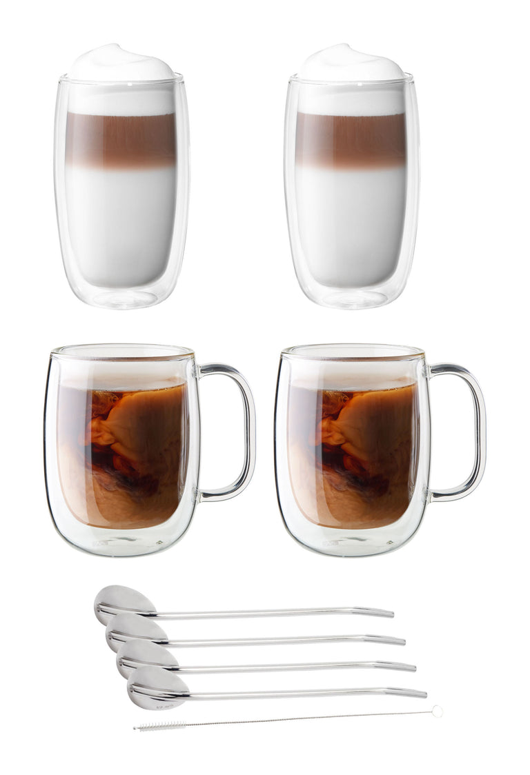 ZWILLING 9pc Coffee and Beverage Set, Sorrento Double Wall Glassware Series