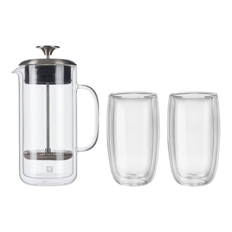 ZWILLING 27oz French Press and Latte Glass Set, Sorrento Double Wall Glassware Series