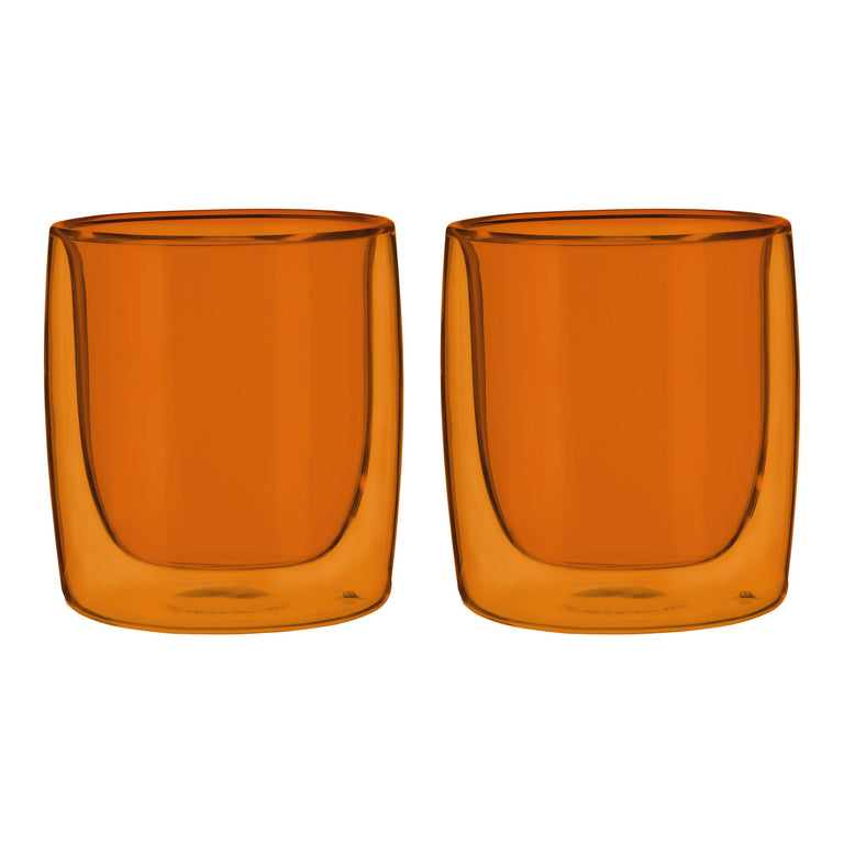 ZWILLING 2pc Tumbler Glass Set in Amber, Sorrento Double Wall Glassware Series