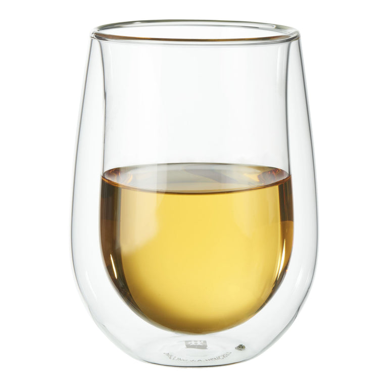 ZWILLING 2pc Stemless White Wine Glass Set, Sorrento Double Wall Glassware Series