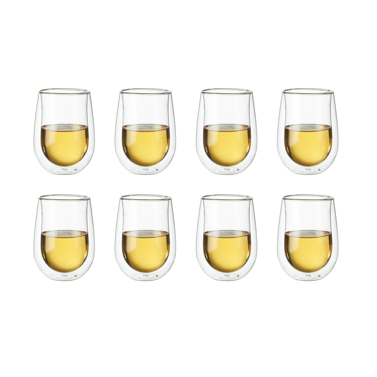 ZWILLING 8pc Stemless White Wine Glass Set, Sorrento Double Wall Glassware Series