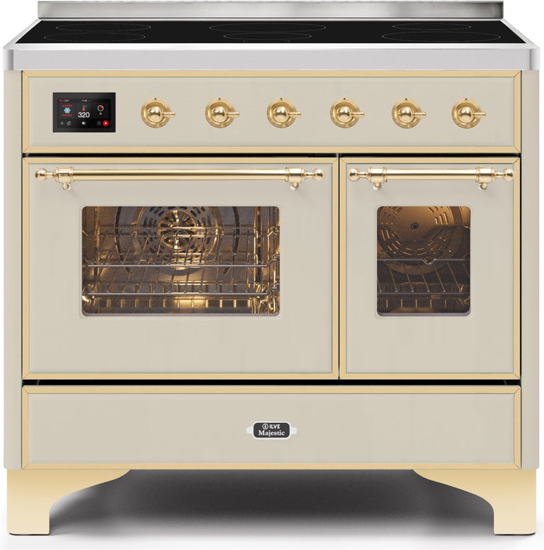 ILVE Majestic II 40" Induction Range with Element Stove and Electric Oven in Antique White with Brass Trim, UMDI10NS3AWG