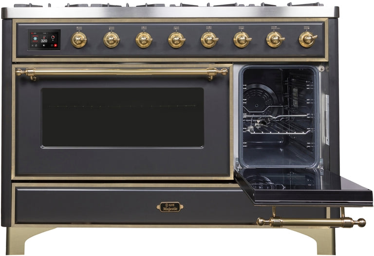 ILVE Majestic II 48" Dual Fuel Natural Gas Range in Matte Graphite with Brass Trim, UM12FDNS3MGG