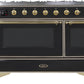 ILVE Majestic II 48" Dual Fuel Propane Gas Range in Glossy Black with Brass Trim, UM12FDNS3BKGLP