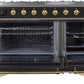ILVE Majestic II 48" Dual Fuel Propane Gas Range in Glossy Black with Brass Trim, UM12FDNS3BKGLP