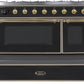 ILVE Majestic II 48" Dual Fuel Propane Gas Range in Glossy Black with Brass Trim, UM12FDNS3BKGLP