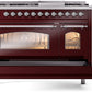ILVE Nostalgie II 48" Dual Fuel Propane Gas Range in Burgundy with Chrome Trim, UP48FNMPBUCLP