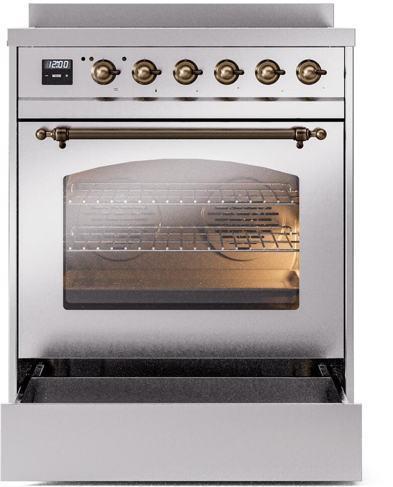 ILVE Nostalgie II 30" Induction Range with Element Stove and Electric Oven in Stainless Steel with Bronze Trim, UPI304NMPSSB