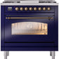 ILVE Nostalgie II 36" Dual Fuel Natural Gas Range in Blue with Bronze Trim, UP36FNMPMBB