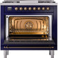 ILVE Nostalgie II 36" Dual Fuel Natural Gas Range in Blue with Bronze Trim, UP36FNMPMBB