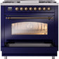 ILVE Nostalgie II 36" Dual Fuel Natural Gas Range in Blue with Bronze Trim, UP36FNMPMBB