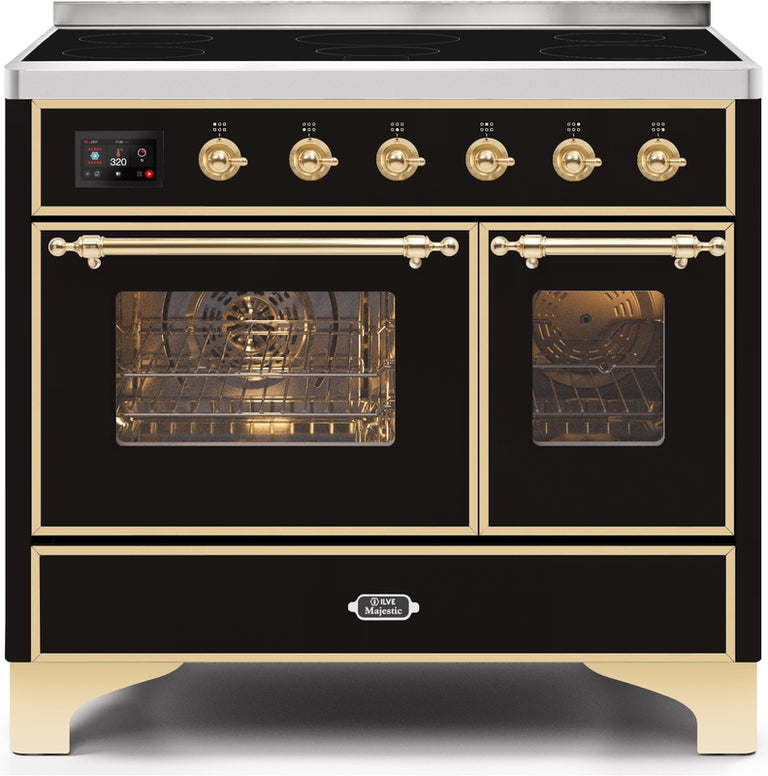 ILVE Majestic II 40" Induction Range with Element Stove and Electric Oven in Glossy Black with Brass Trim, UMDI10NS3BKG
