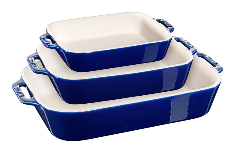 Staub 3pc Rectangular Baking Dish Set in Dark Blue, Ceramic Series