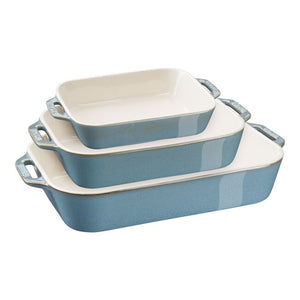 Staub Stoneware 3-pc Rectangular Baking Dish Set - Rustic Turquoise