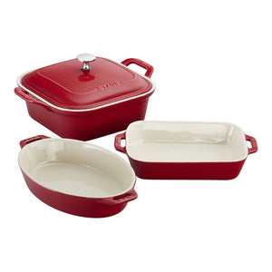 Staub Ceramic 3 Piece Baking Dish Set in Cherry Red