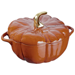 Staub 3.5 Qt. Cast Iron Pumpkin Dutch Oven in Burnt Orange with Brass Handle, Specialty Shaped Cocottes Series