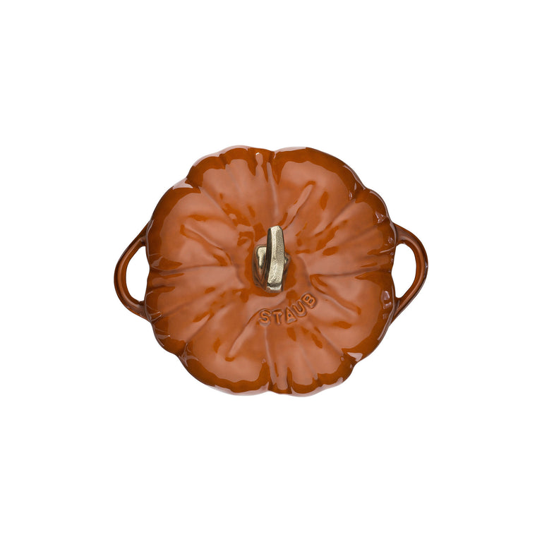 Staub 3.5 Qt. Cast Iron Pumpkin Dutch Oven in Burnt Orange with Brass Handle, Specialty Shaped Cocottes Series