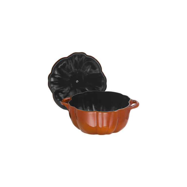 Staub 3.5 Qt. Cast Iron Pumpkin Dutch Oven in Burnt Orange with Stainless Steel Handle, Specialty Shaped Cocottes Series