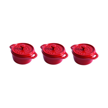 Staub Stoneware 3-pc Mini Round Cocotte Set - Cherry