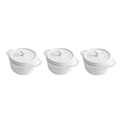 Staub Stoneware 3-pc Mini Round Cocotte Set - White