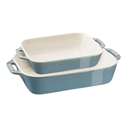 Staub Stoneware 2-pc Rectangular Baking Dish Set - Rustic Turquoise
