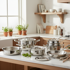 Mauviel 1830 M'URBAN 4 Tri-Ply 12-Piece Cookware Set With Cast Stainless Steel Handles
