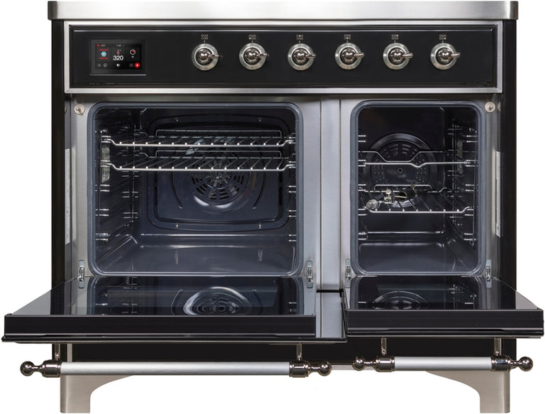 ILVE Majestic II 40" Induction Range with Element Stove and Electric Oven in Glossy Black with Chrome Trim, UMDI10NS3BKC