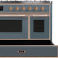 ILVE Majestic II 40" Dual Fuel Natural Gas Range in Blue Grey with Copper Trim, UMD10FDNS3BGP