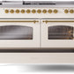 ILVE Nostalgie II 60" Dual Fuel Natural Gas Range in Antique White with Brass Trim, UP60FSNMPAWG