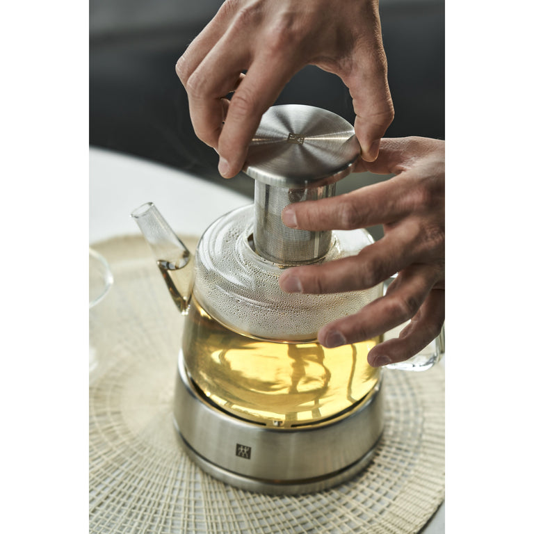 ZWILLING 27oz Glass Teapot with Stainless Steel Stand, Sorrento Double Wall Glassware Series