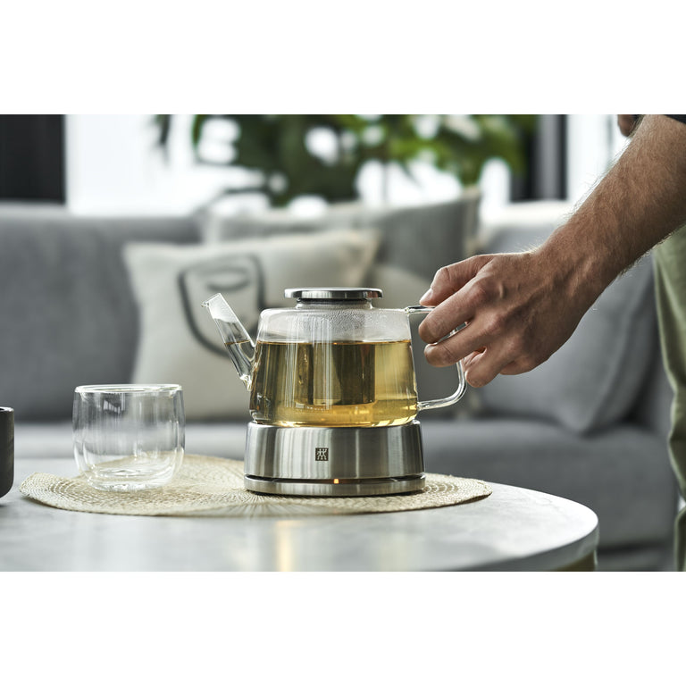 ZWILLING 27oz Glass Teapot with Stainless Steel Stand, Sorrento Double Wall Glassware Series