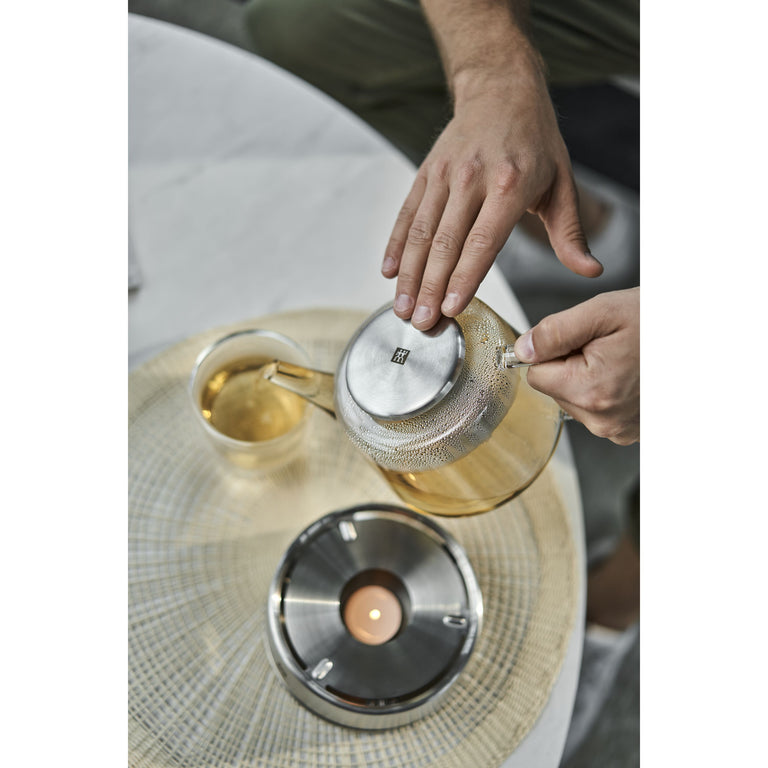 ZWILLING 27oz Glass Teapot with Stainless Steel Stand, Sorrento Double Wall Glassware Series