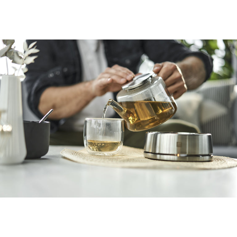 ZWILLING 27oz Glass Teapot with Stainless Steel Stand, Sorrento Double Wall Glassware Series