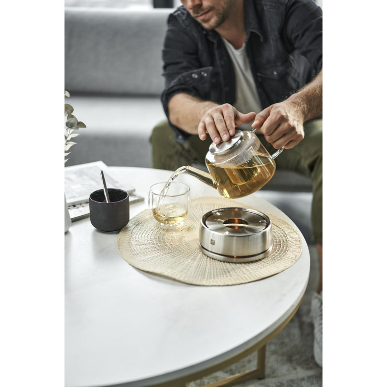ZWILLING 27oz Glass Teapot with Stainless Steel Stand, Sorrento Double Wall Glassware Series