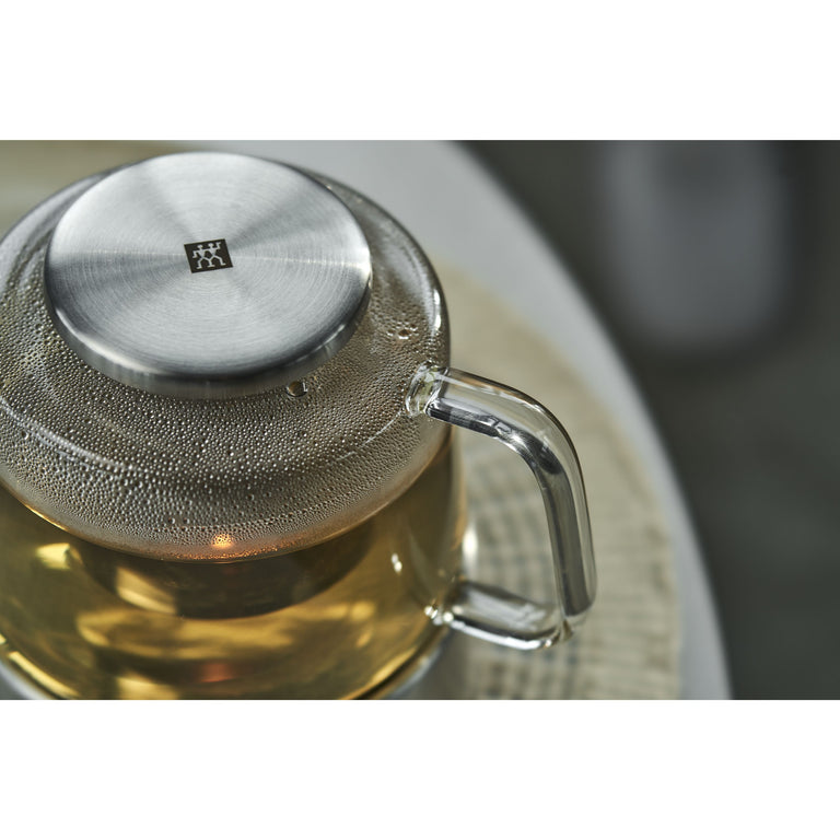 ZWILLING 27oz Glass Teapot with Stainless Steel Stand, Sorrento Double Wall Glassware Series