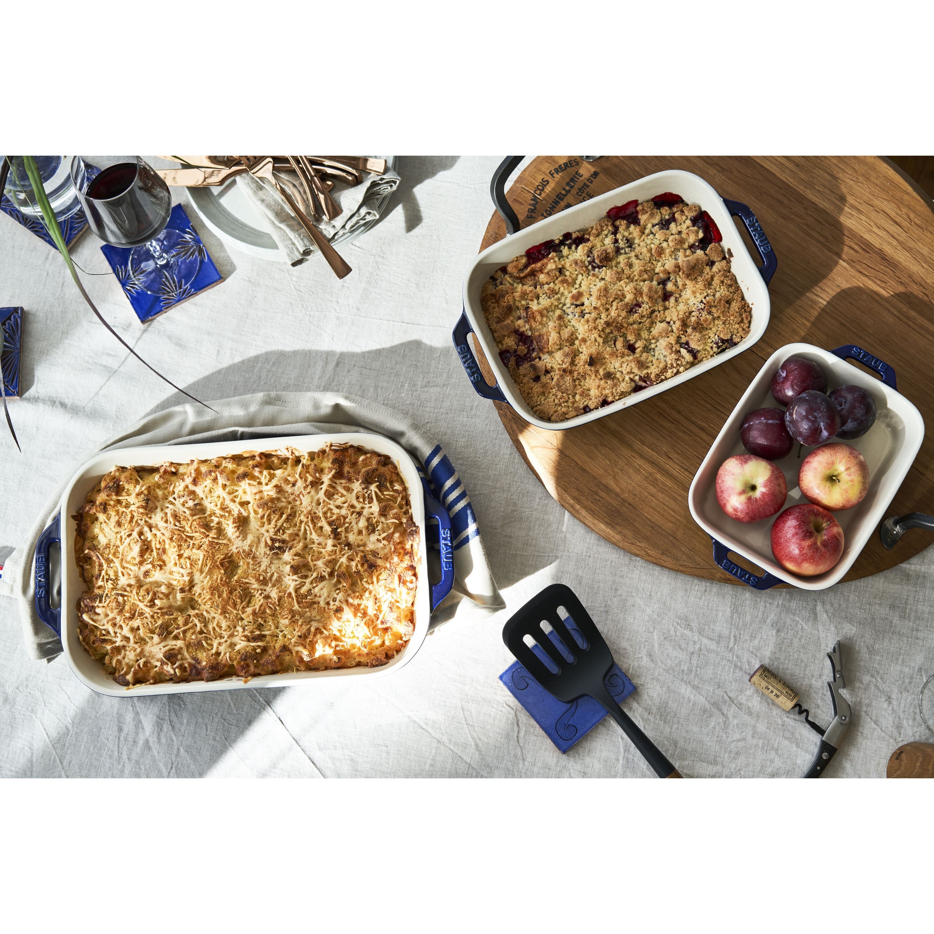 Staub 3pc Rectangular Baking Dish Set in Dark Blue, Ceramic Series