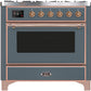 ILVE Majestic II 36" Dual Fuel Propane Gas Range in Blue Grey with Copper Trim, UM09FDNS3BGPLP