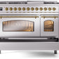 ILVE Nostalgie II 48" Dual Fuel Propane Gas Range in Stainless Steel with Brass Trim, UP48FNMPSSGLP