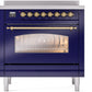 ILVE Nostalgie II 36" Induction Range with Element Stove and Electric Oven in Blue with Brass Trim, UPI366NMPMBG