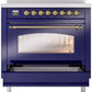 ILVE Nostalgie II 36" Induction Range with Element Stove and Electric Oven in Blue with Brass Trim, UPI366NMPMBG