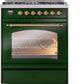 ILVE Nostalgie II 30" Dual Fuel Propane Gas Range in Emerald Green with Brass Trim, UP30NMPEGGLP