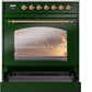 ILVE Nostalgie II 30" Dual Fuel Propane Gas Range in Emerald Green with Brass Trim, UP30NMPEGGLP