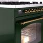 ILVE Nostalgie II 30" Dual Fuel Propane Gas Range in Emerald Green with Brass Trim, UP30NMPEGGLP
